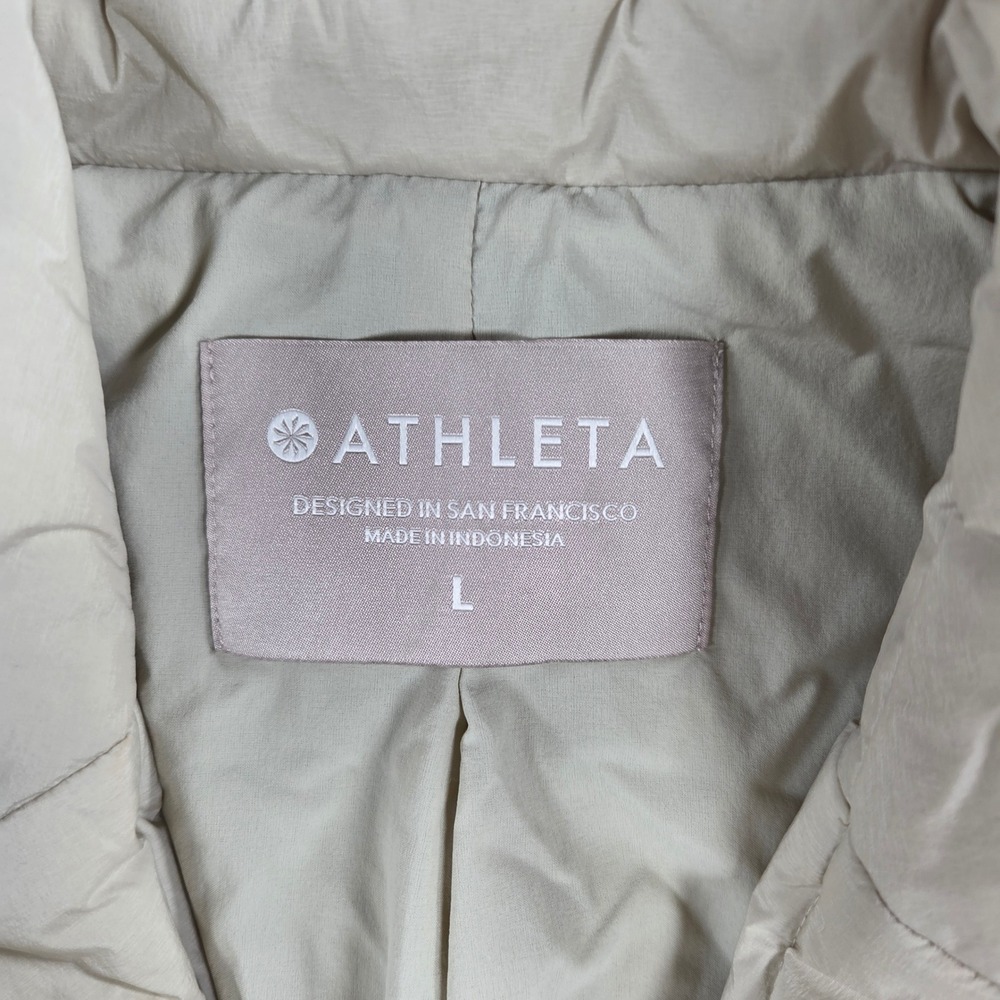 Athleta Puffer Blazer Women Large Beige Quilted Lightweight Professional Jacket - Picture 4 of 11